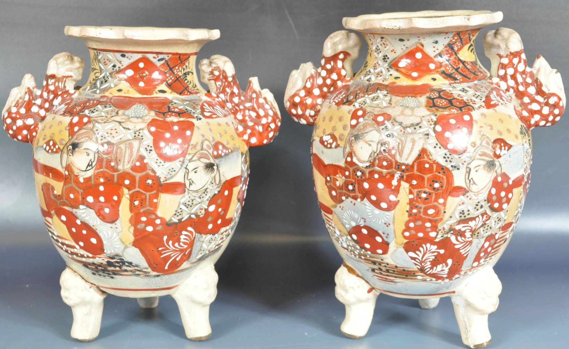 TWO JAPANESE SATSUMA URNS / VASES