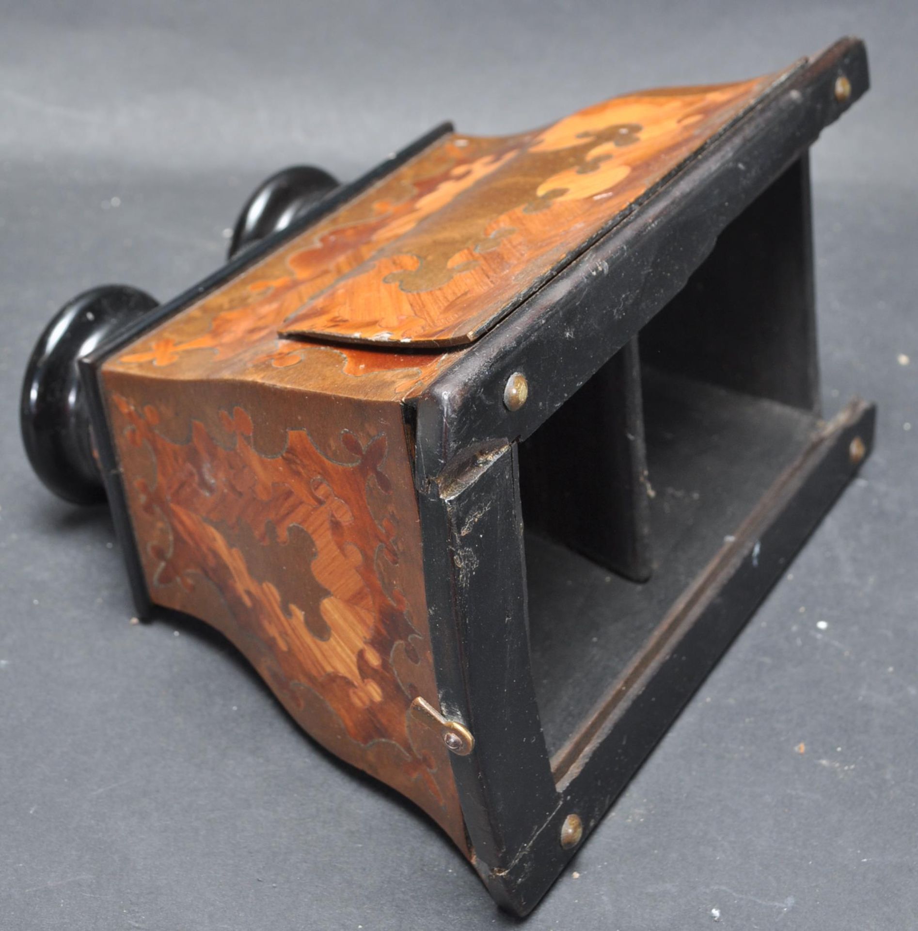 19TH CENTURY VICTORIAN MARQUETRY STEREOSCOPE WITH LOCAL INTEREST SLIDES. - Image 2 of 7