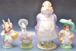 GROUP OF BEATRIX POTTER CERAMIC FIGURINES BY ROYAL ALBERT, BESWICK AND ENESCO.