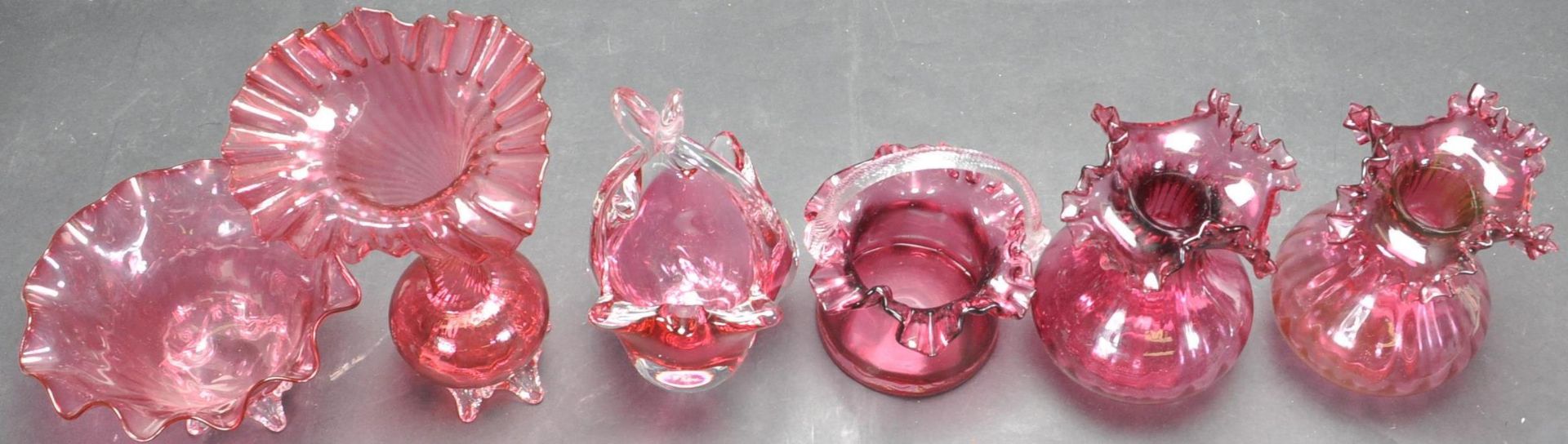 GROUP OF CRANBERRY GLASS ORNAMENTS - Image 2 of 5