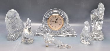 COLLECTION OF WATERFORD CRYSTAL GLASS ITEMS TO INCLUDE A CLOCK AND FIGURES.