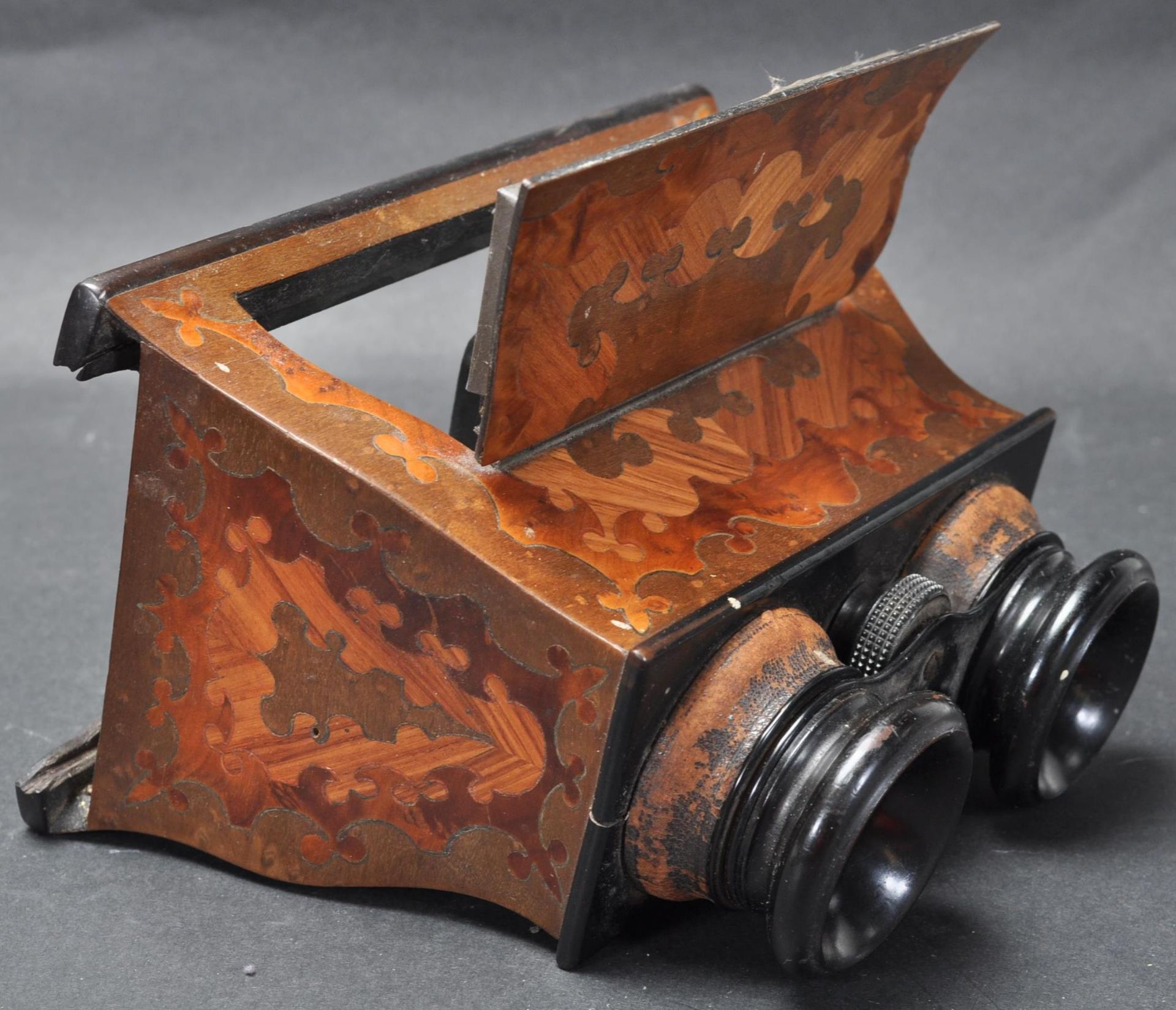 19TH CENTURY VICTORIAN MARQUETRY STEREOSCOPE WITH LOCAL INTEREST SLIDES. - Image 4 of 7