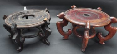 THREE CHINESE ORIENTAL HARD WOOD VASE STANDS / SOCLE PLINTH