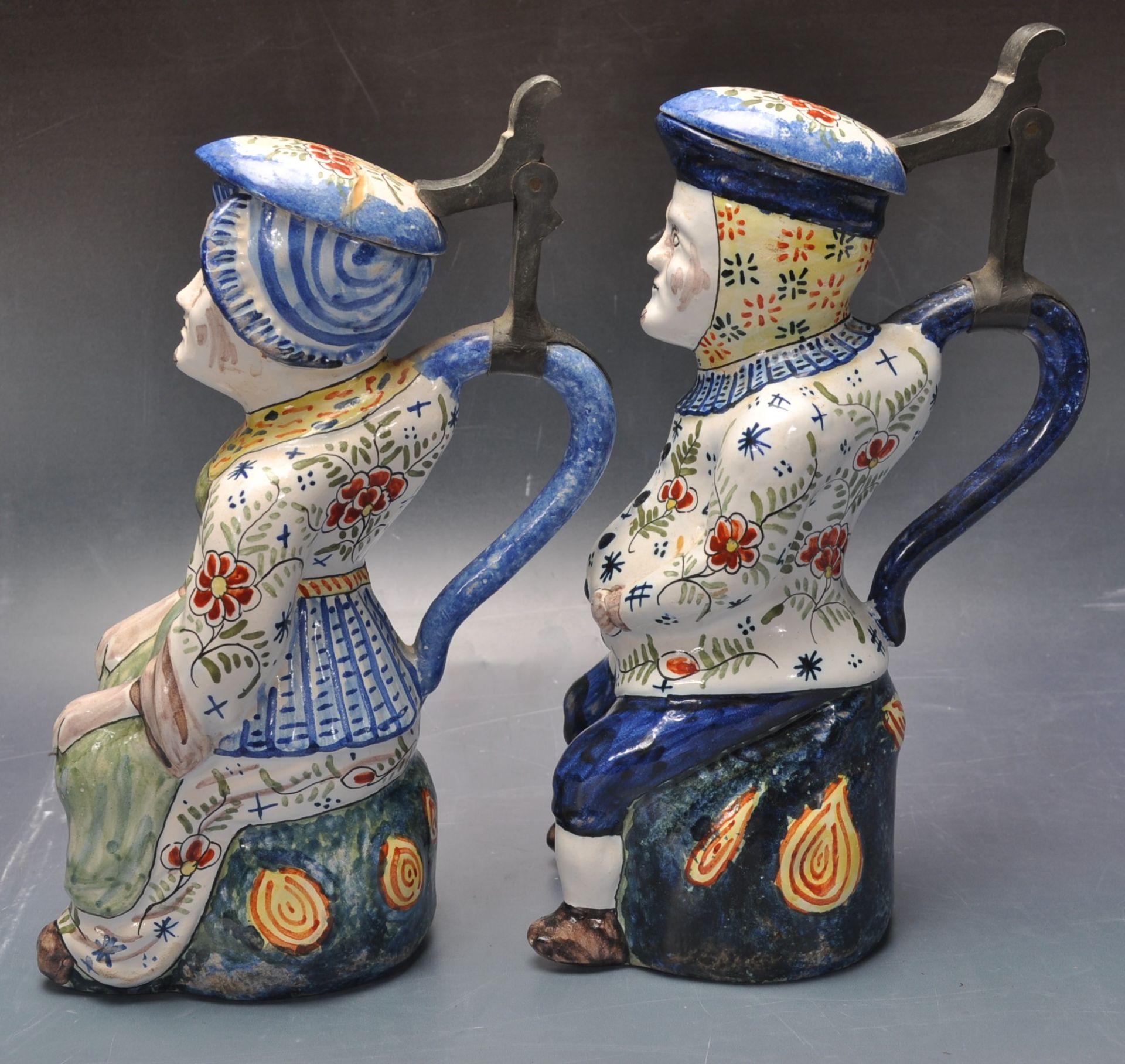 PAIR OF 20TH CENTURY QUIMPER FIGURAL JUGS. - Image 4 of 5