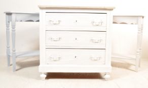MARBLE TOP SHABBY CHIC CHEST OF DRAWERS AND TWO CONSOLE TABLES