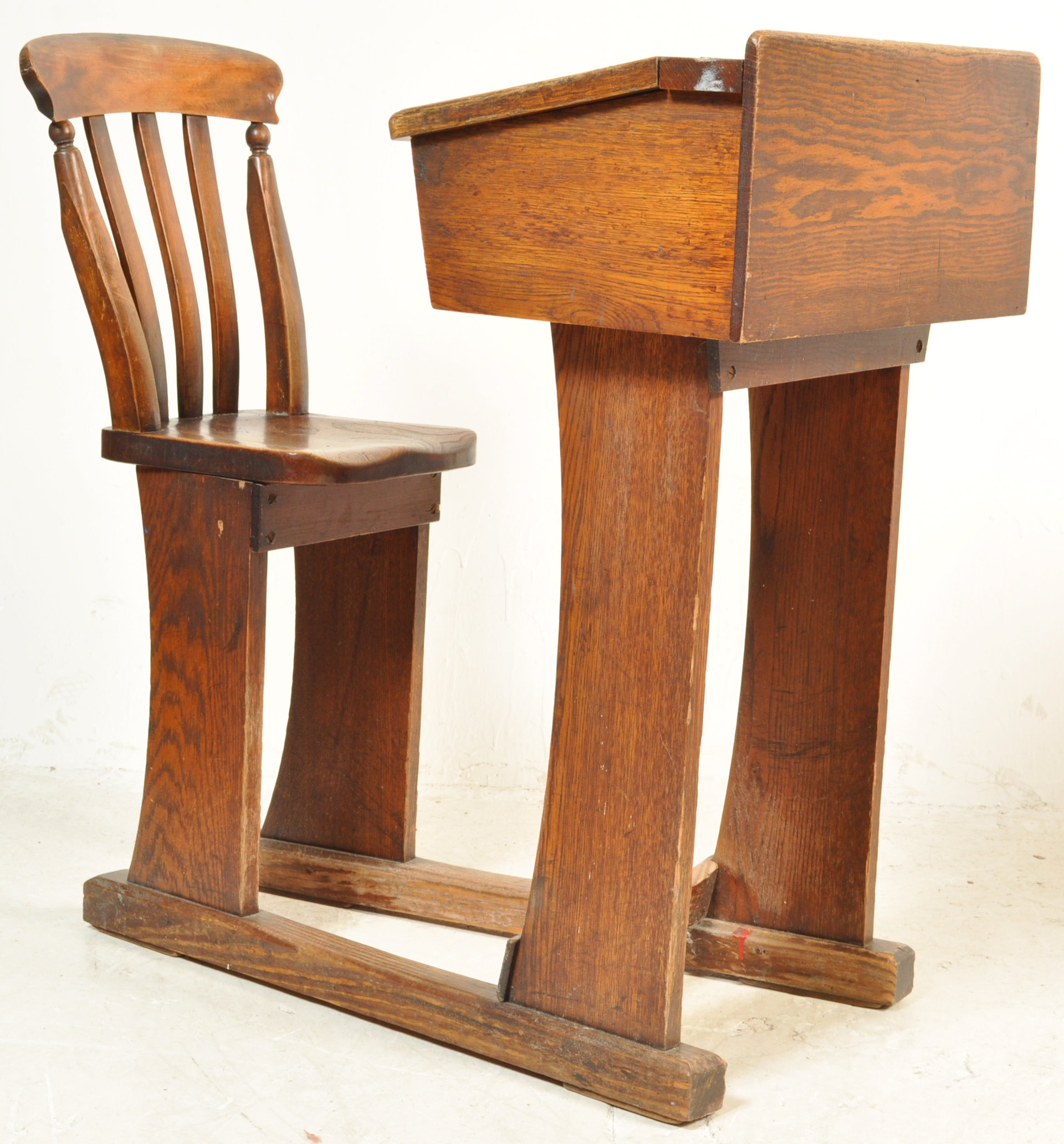 VICTORIAN 19TH CENTURY ELM SCHOOL DESK & CHAIR