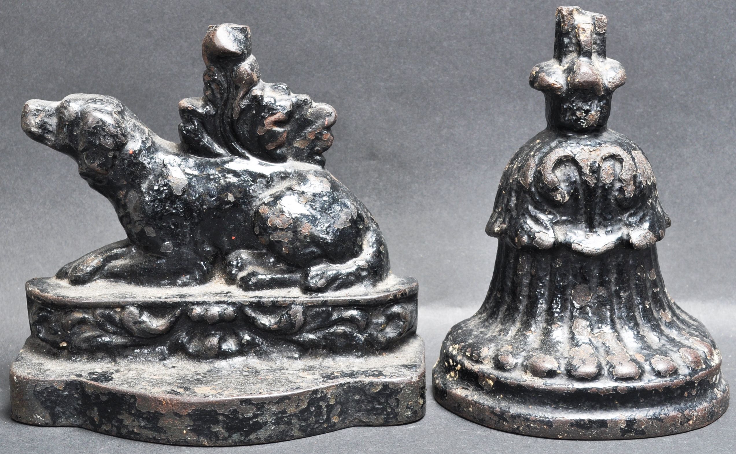 TWO 19TH CENTURY VICTORIAN HEAVY CAST IRON DOOR STOPS