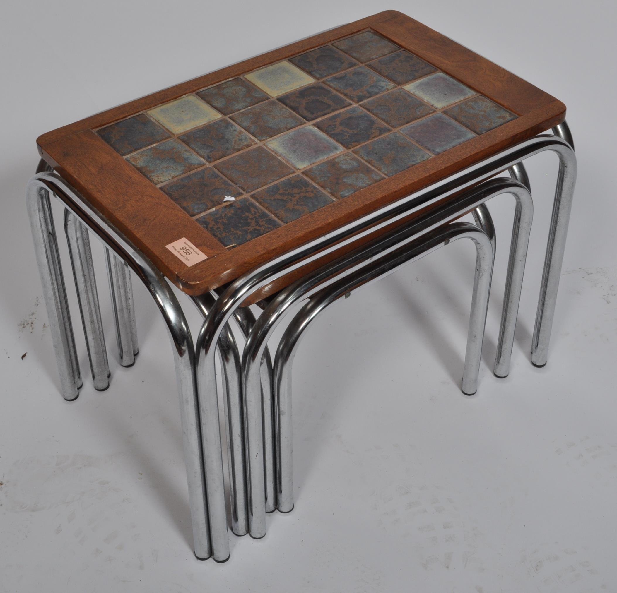 VINTAGE 20TH CENTURY TILE TOP NEST OF TABLES BY MEREDEW - Image 2 of 4