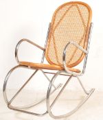 VINTAGE RETRO 20TH CENTURY CIRCA 1980S CANE AND CHROME METAL ROCKING CHAIR IN MACEL BREUER STYLE