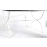 LARGE RETRO VINTAGE WROUGHT IRON AND GLASS DINING TABLE