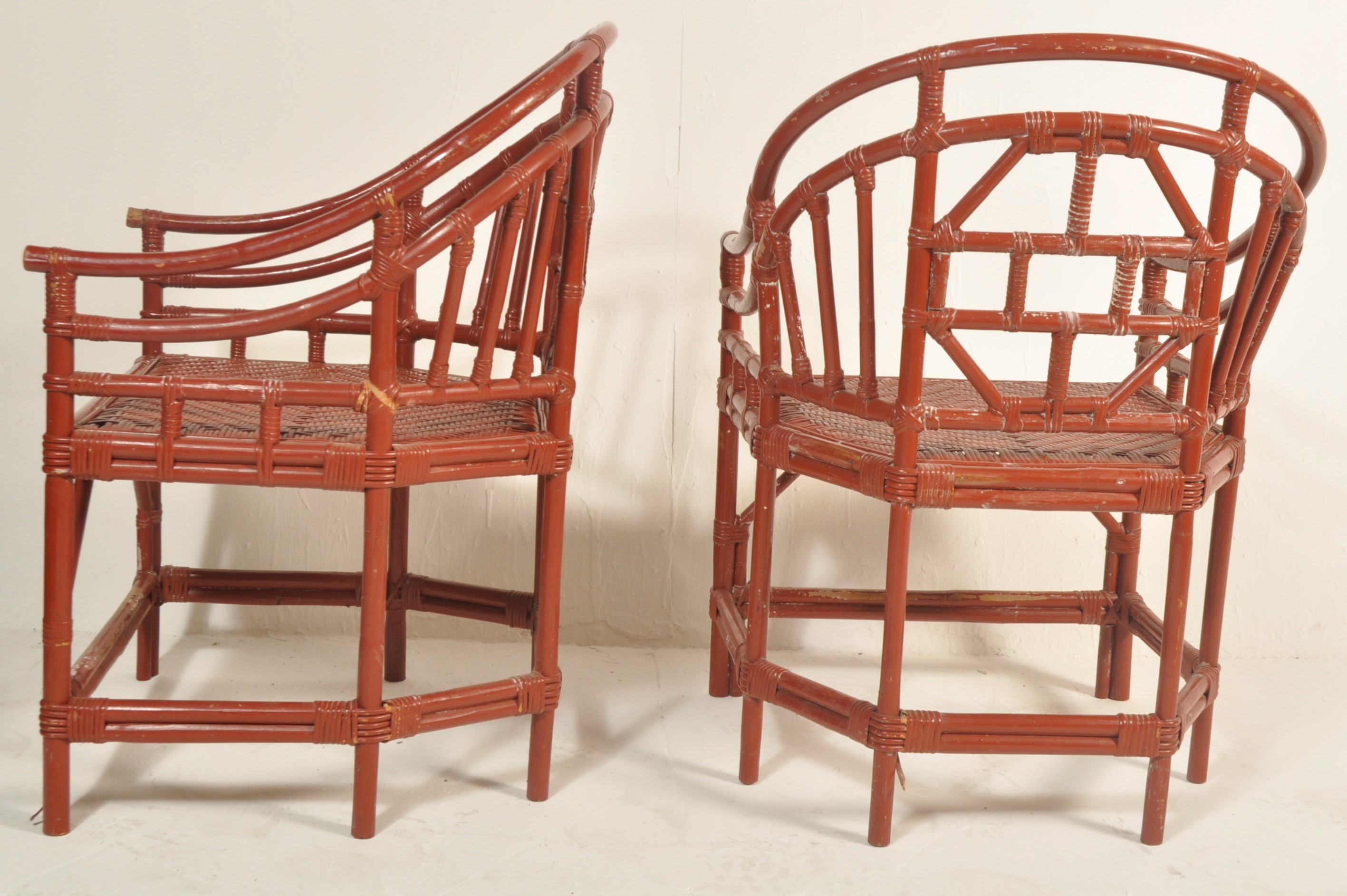 20TH CENTURY CHINESE ORIENTAL RED LACQUER SALOON CHAIRS - Image 4 of 5