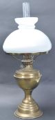 VICTORIAN 19TH CENTURY BRASS OIL LAMP WITH MILK GLASS WHITE SHADE.