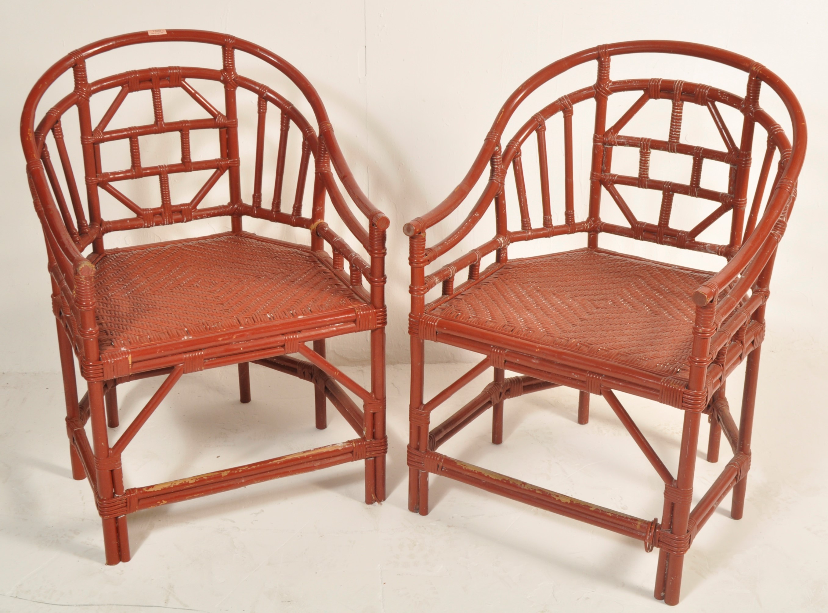 20TH CENTURY CHINESE ORIENTAL RED LACQUER SALOON CHAIRS - Image 2 of 5