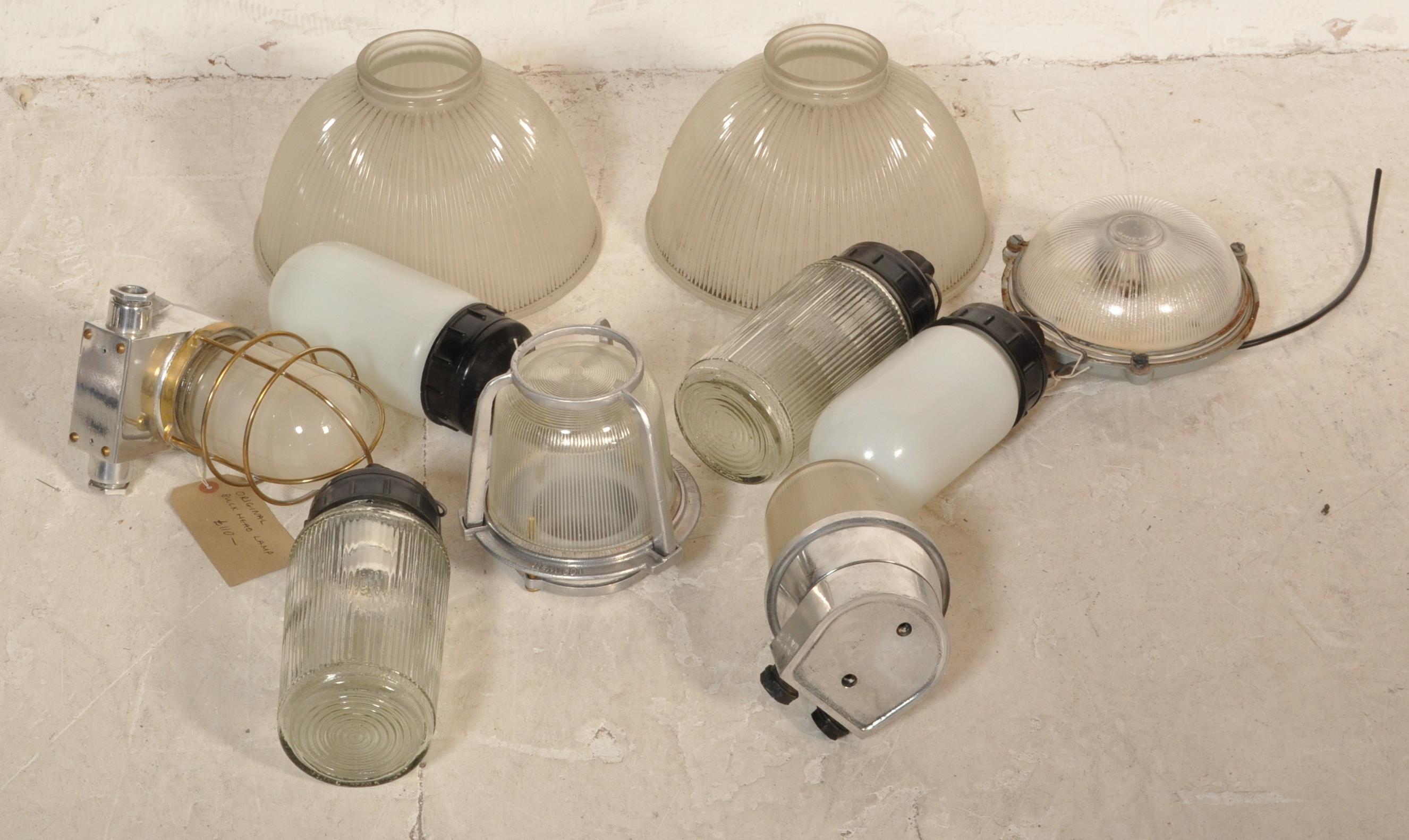 COLLECTION OF INDUSTRIAL FACTORY LIGHTING TO INCLUDE AMIENS MAPELEC AND SOVIET EXAMPLES.