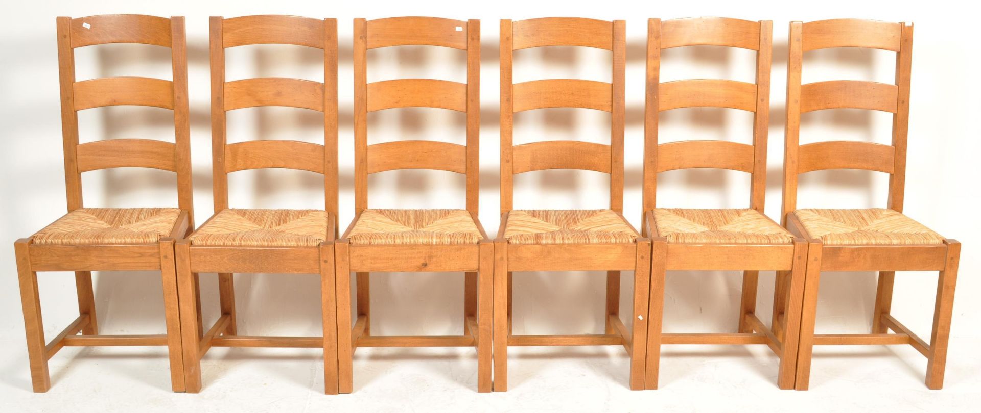 SET OF SIX FRENCH REVIVAL BEECH AND ELM LADDERBACK DINING CHAIRS - Image 2 of 8