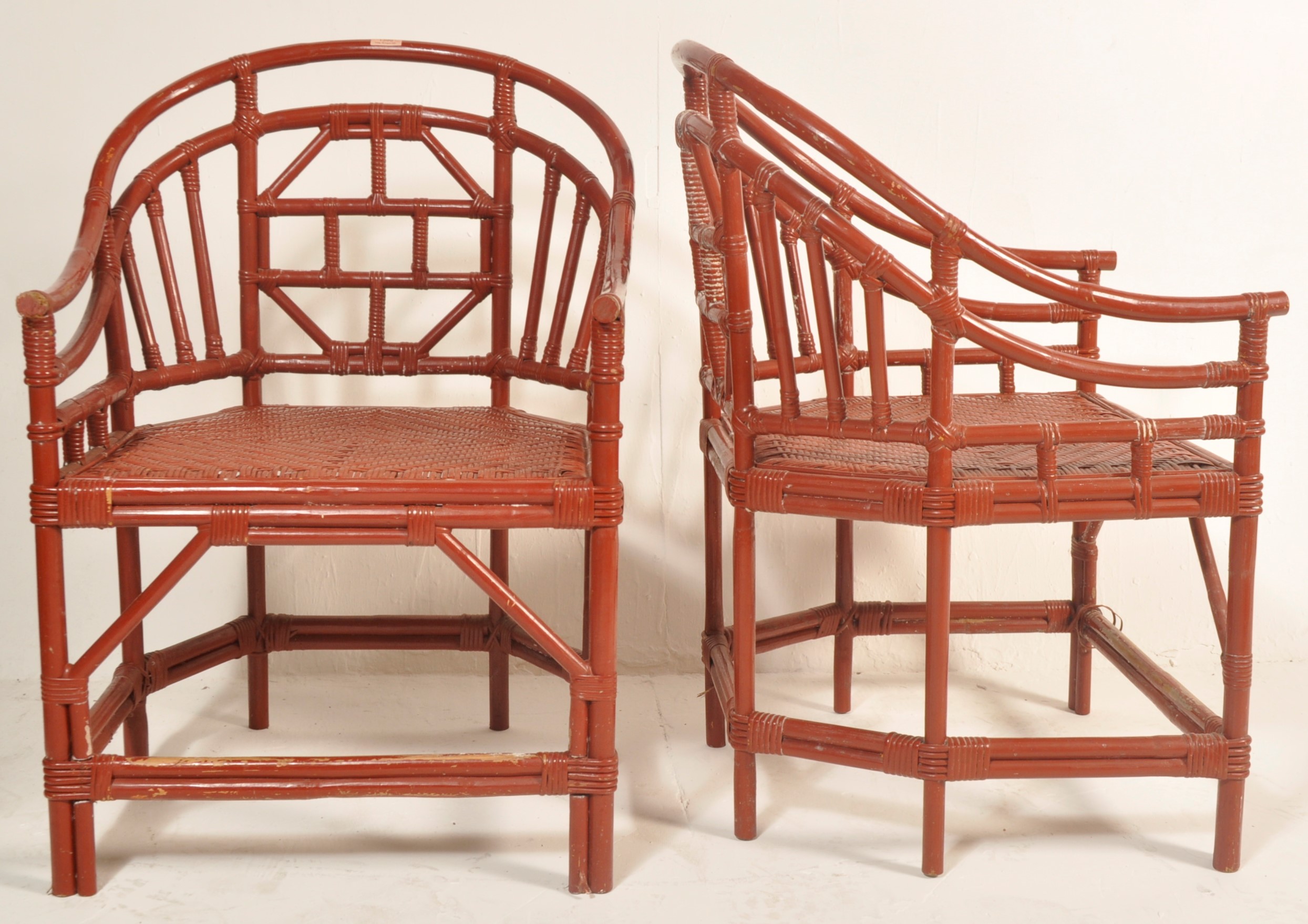 20TH CENTURY CHINESE ORIENTAL RED LACQUER SALOON CHAIRS - Image 3 of 5