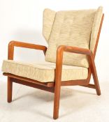 MID 20TH CENTURY TEAK WOOD FRAME DANISH WINGBACK ARMCHAIR