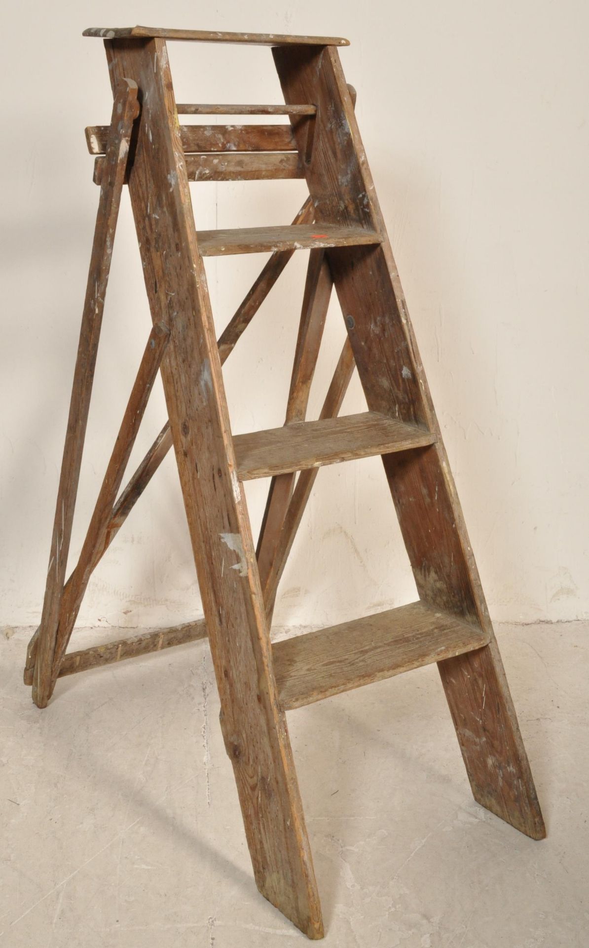 PAIR OF 20TH CENTURY VINTAGE CIRCA 1980S WOODEN A FRAME LADDERS.