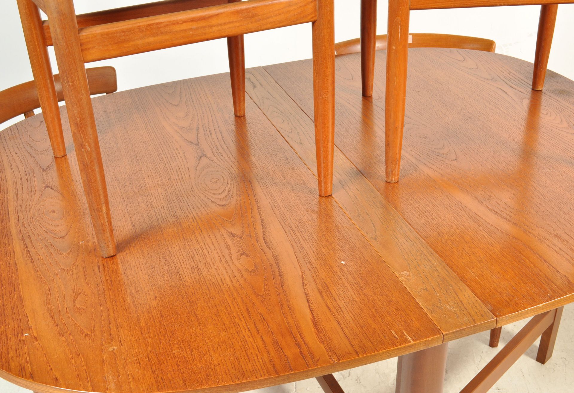 FOUR TEAK WOOD FRAME DANISH INSPIRED DINING CHAIRS AND A DROP LEAF DINING TABLE - Image 3 of 6