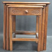 20TH CENTURY HAND CARVED OAK NEST OF TABLES