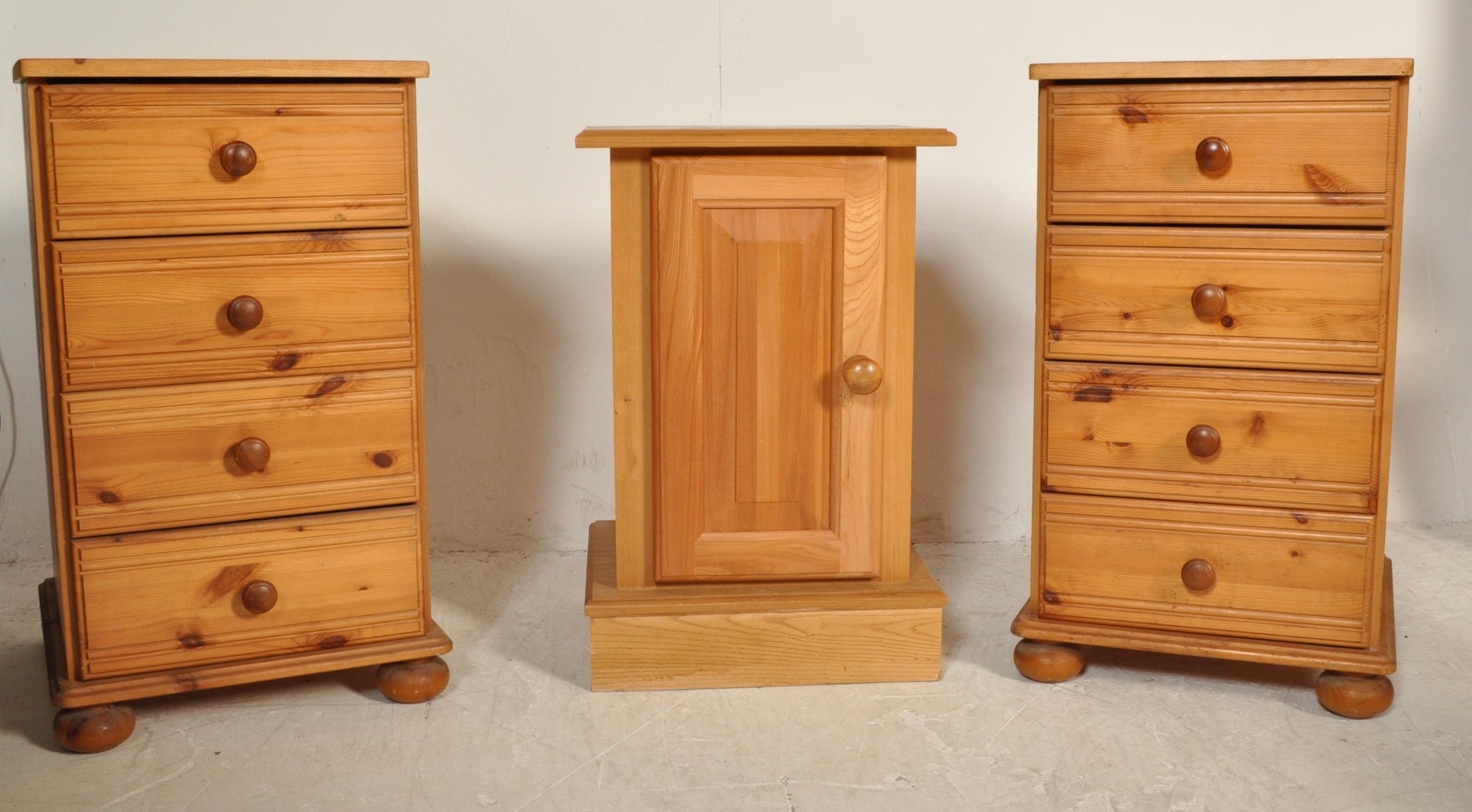 A COUNTRY PINE VICTORIAN STYLE BEDSIDE CHEST AND CUPBOARD