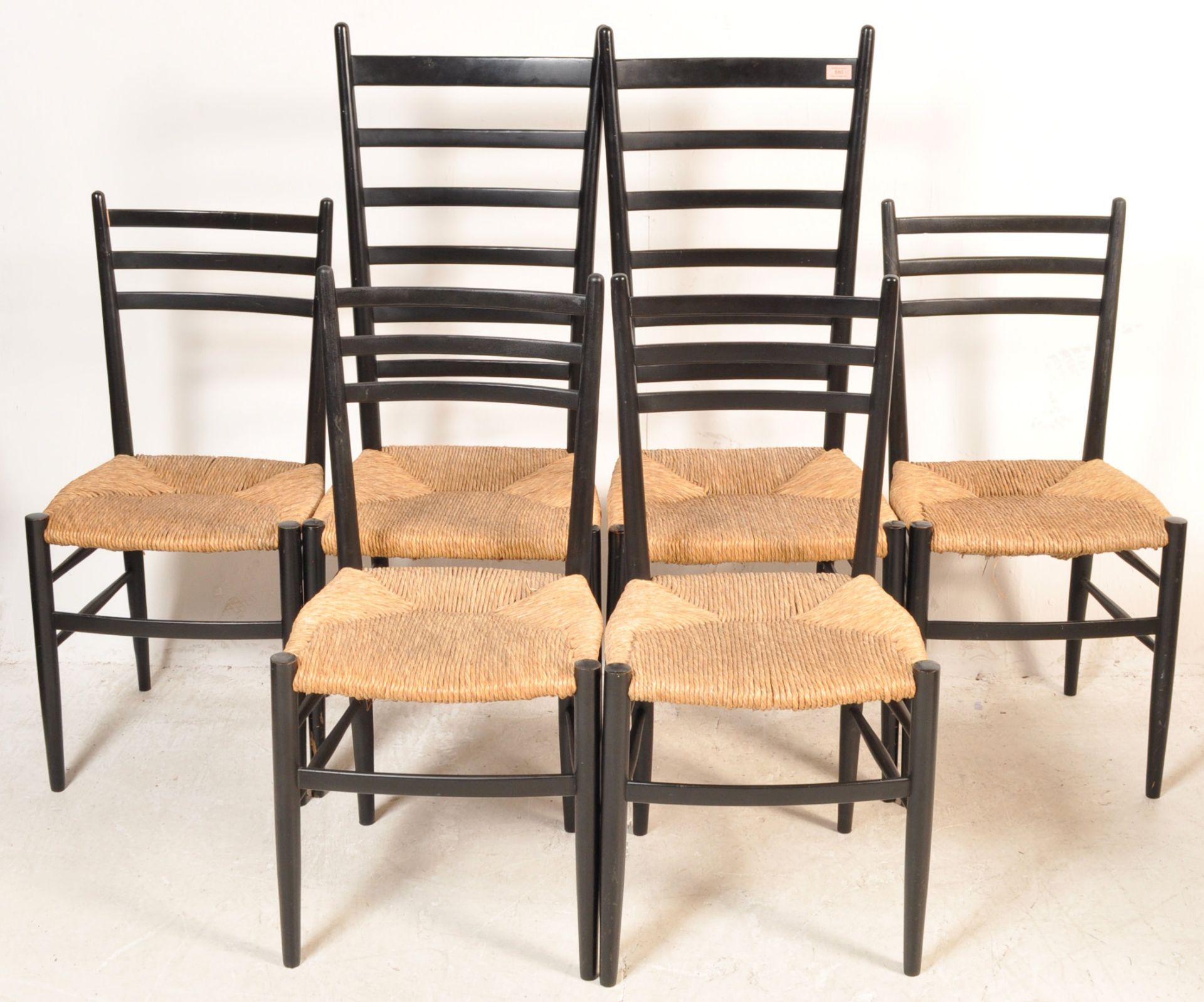 SET OF FOUR RUSH SEATS AND BLACK FRAME DINING CHAIRS - Image 2 of 6