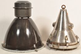 PAIR OF LATE 20TH CENTURY CIRCA 1970S INDUSTRIAL FACTORY PENDANT LIGHTS.