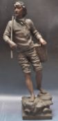 LATE 19TH CENTURY VICTORIAN SPELTER FIGURE OF A YOUNG MAN AS A FISHERMAN