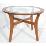 DANISH INSPIRED TEAK WOOD VENEER AND GLASS COFFEE TABLE