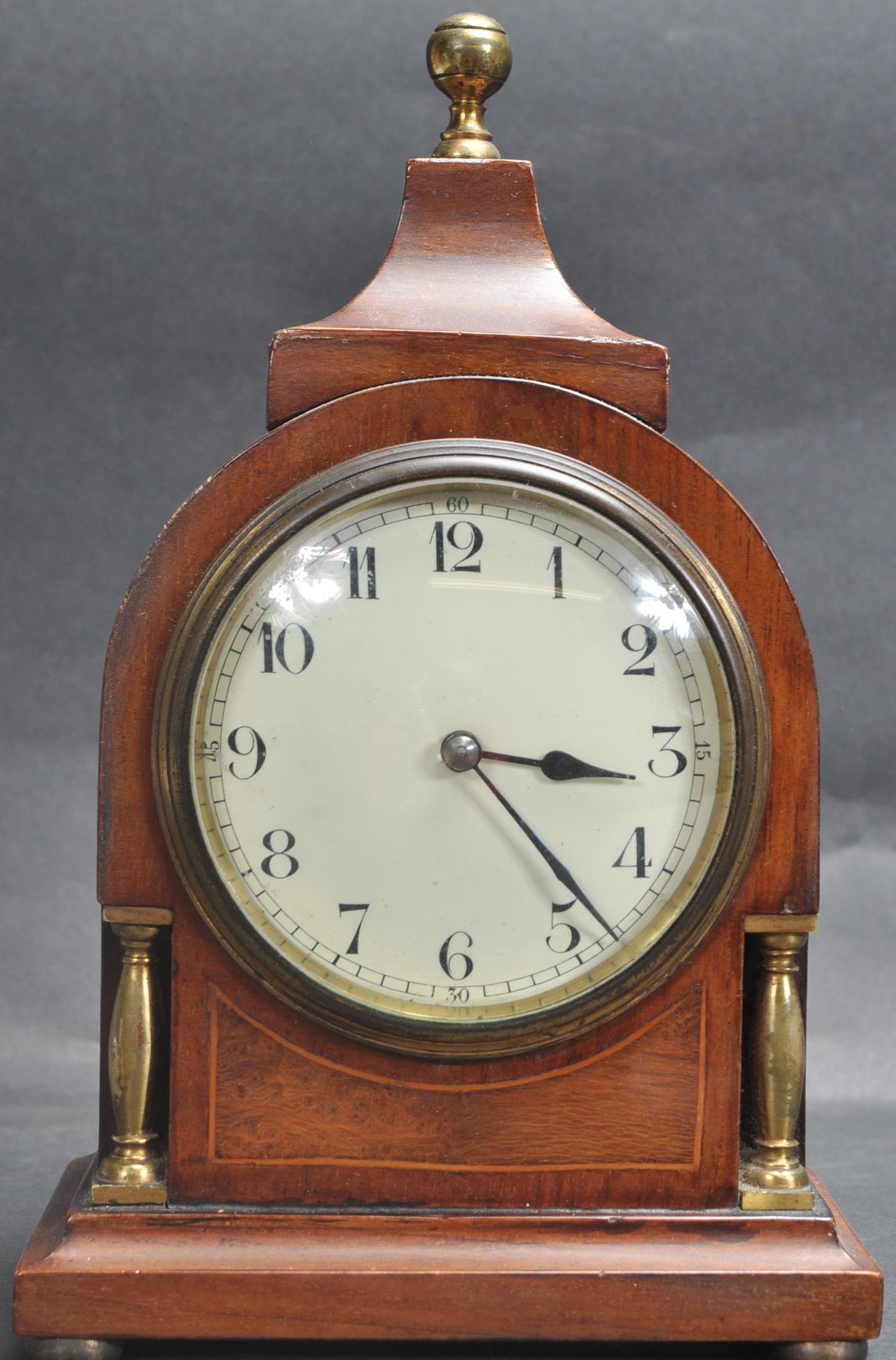 EDWARDIAN MAHOGANY LINE INLAID 8DAY MANTEL CLOCK