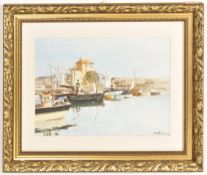 MID 20TH CENTURY OIL ON BOARD PAINTING OF A CORNISH HARBOUR