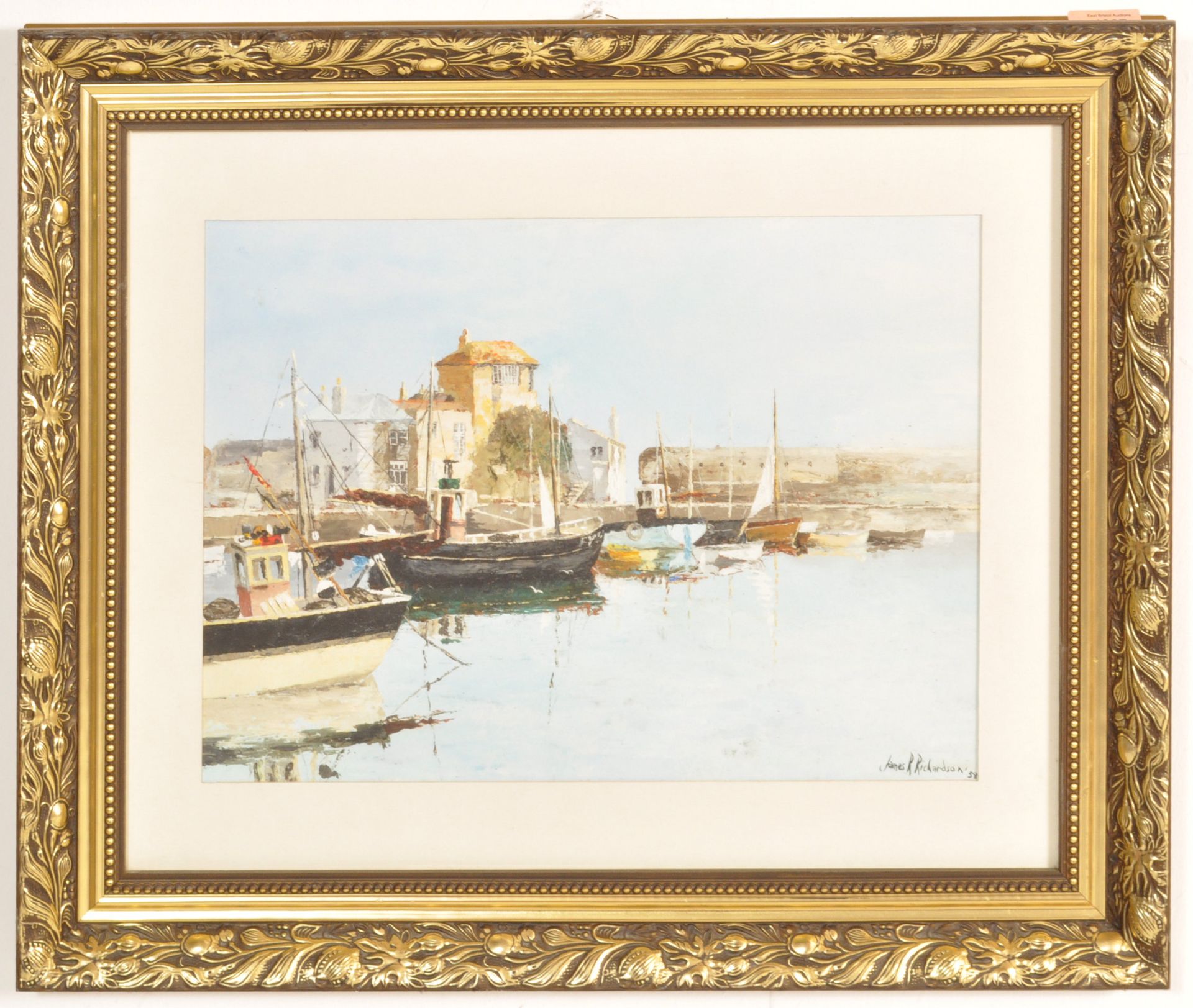 MID 20TH CENTURY OIL ON BOARD PAINTING OF A CORNISH HARBOUR