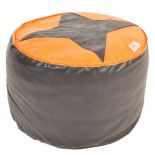 MID CENTURY LEATHER UPHOLSTERED FOOTSTOOL POUFFE