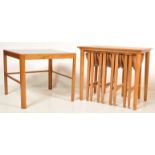 TEAK WOOD NEST OF TABLES AFTER POUL HUNDEVAD AND GLASS COFFEE TABLE