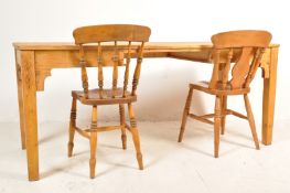 VICTORIAN PINE FARMHOUSE KITCHEN TABLE WITH TWO CHAIRS.