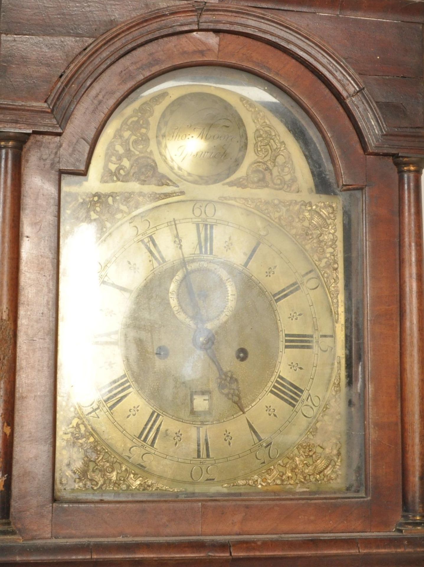 GEORGE III WALNUT LONG CASE GRANDFATHER CLOCK BY THOMAS MOORE IPSWICH - Image 2 of 6