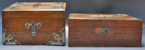 TWO 19TH CENTURY VICTORIAN OAK AND BRASS DESKTOP BOXES