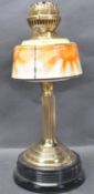 20TH CENTURY ART DECO OIL LAMP HAVING A PAINTED GLASS SECTION