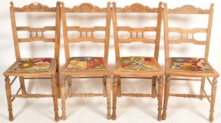 MATCHING SET OF FOUR EDWARDIAN OAK DINING CHAIRS