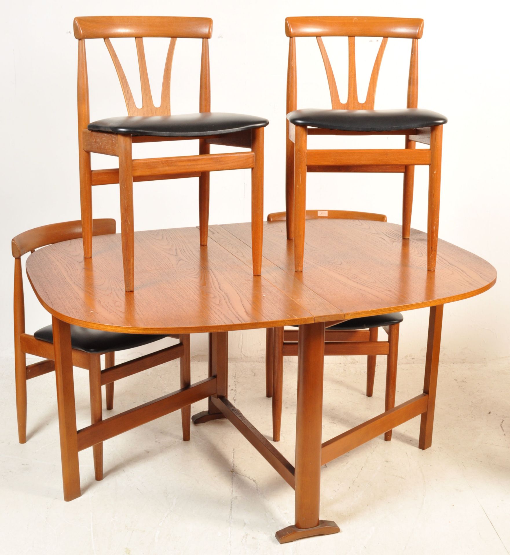 FOUR TEAK WOOD FRAME DANISH INSPIRED DINING CHAIRS AND A DROP LEAF DINING TABLE - Image 2 of 6