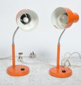 MATCHED PAIR OF ITALIAN ORANGE GOOSE NECK 20TH CENTURY LAMPS