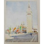 R.D. LAXON 1880 - 1969 WATERCOLOUR SCENE OF ST' MARKS SQUARE