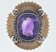 FRENCH ANTIQUE AMETHYST AND DIAMOND BROOCH