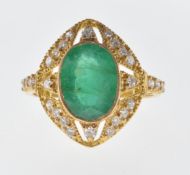 18CT GOLD EMERALD AND DIAMOND RING