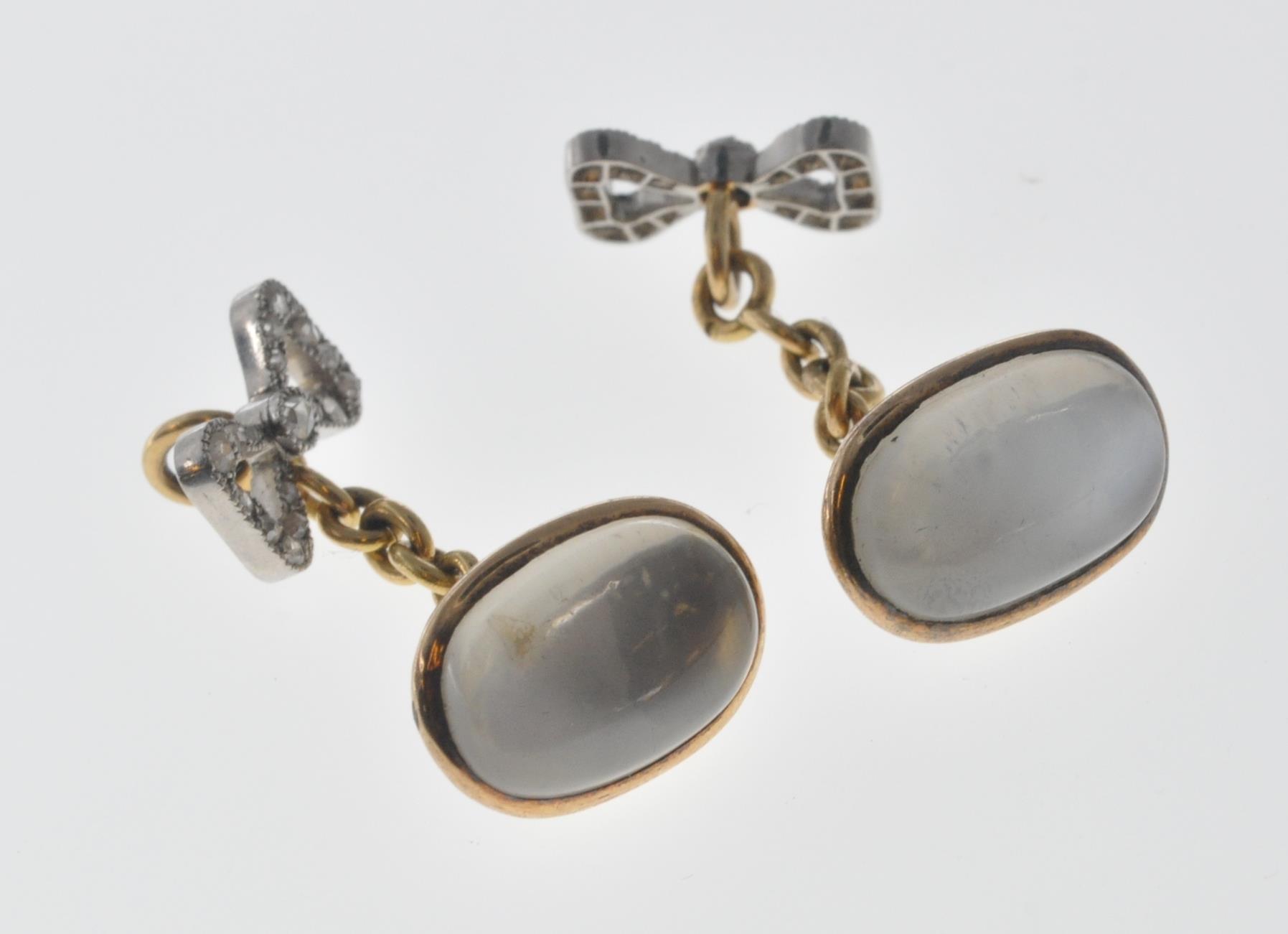 FRENCH 18CT GOLD MOONSTONE AND DIAMOND CUFFLINKS - Image 3 of 5