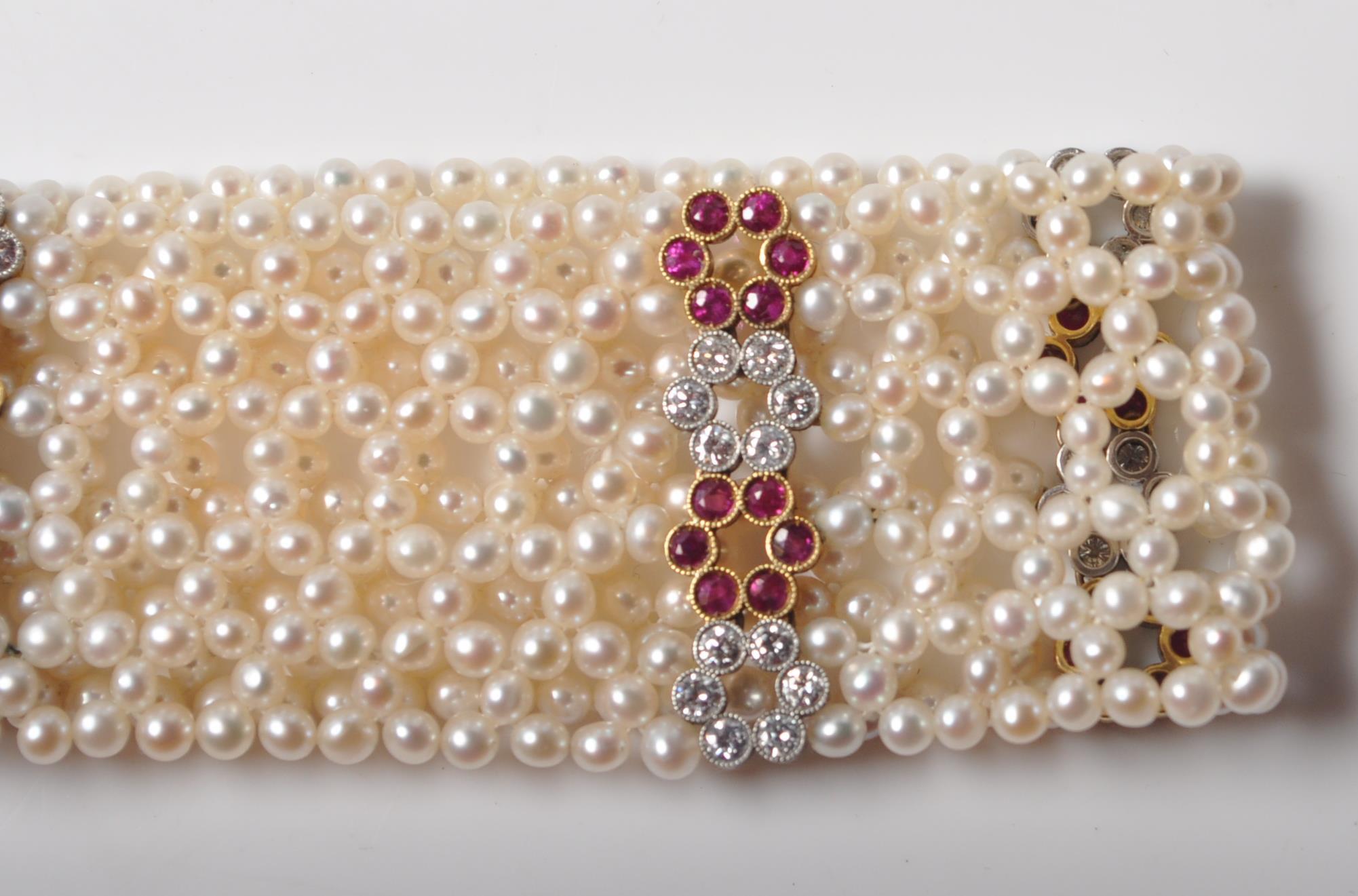EDWARDIAN CULTURED PEARL RUBY AND DIAMOND CHOKER NECKLACE - Image 9 of 9