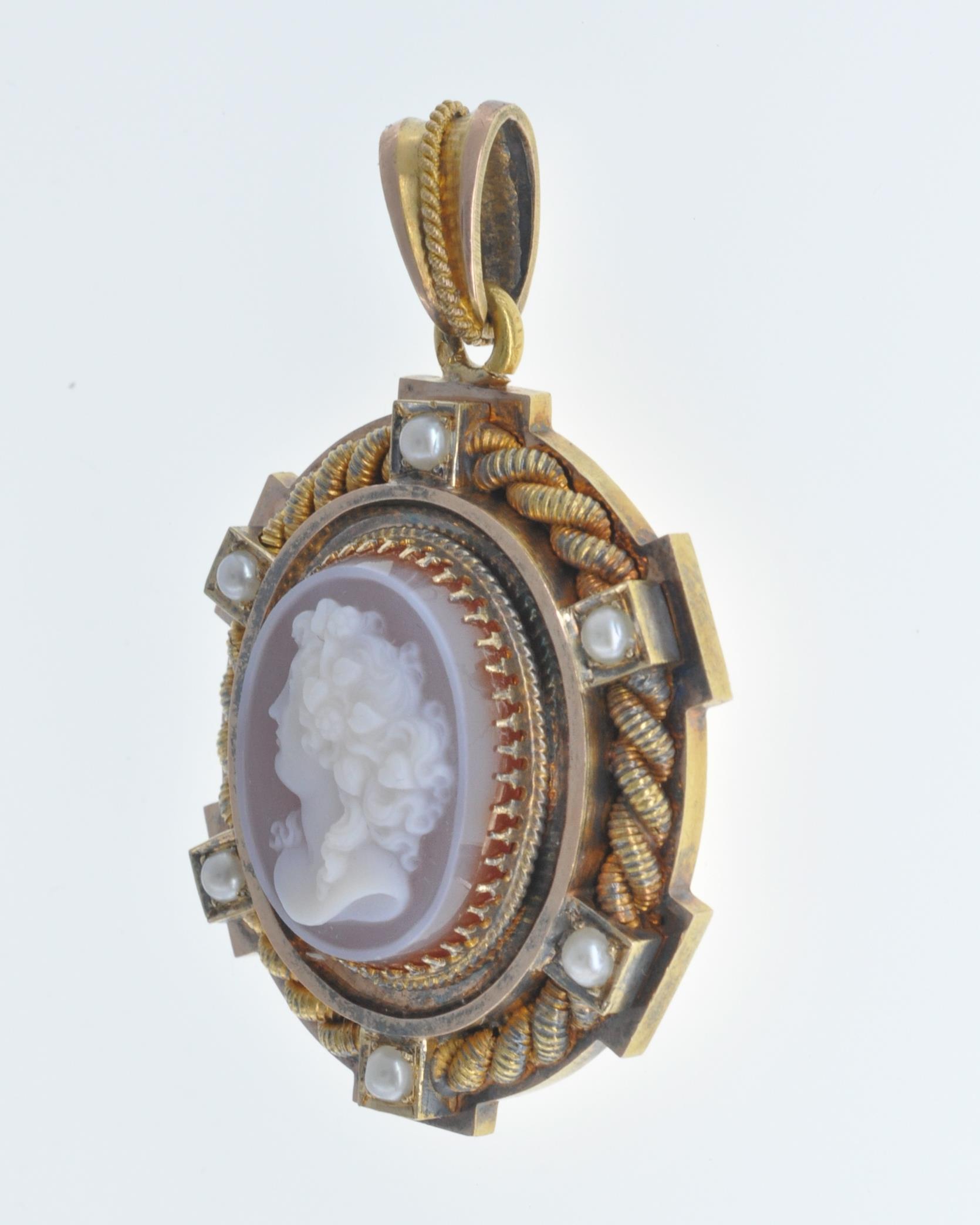 ANTIQUE SEED PEARL AND CAMEO LOCKET PENDANT - Image 4 of 8