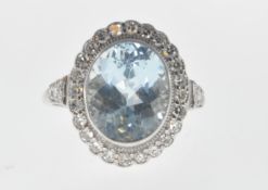 WHITE GOLD AQUAMARINE AND DIAMOND DRESS RING