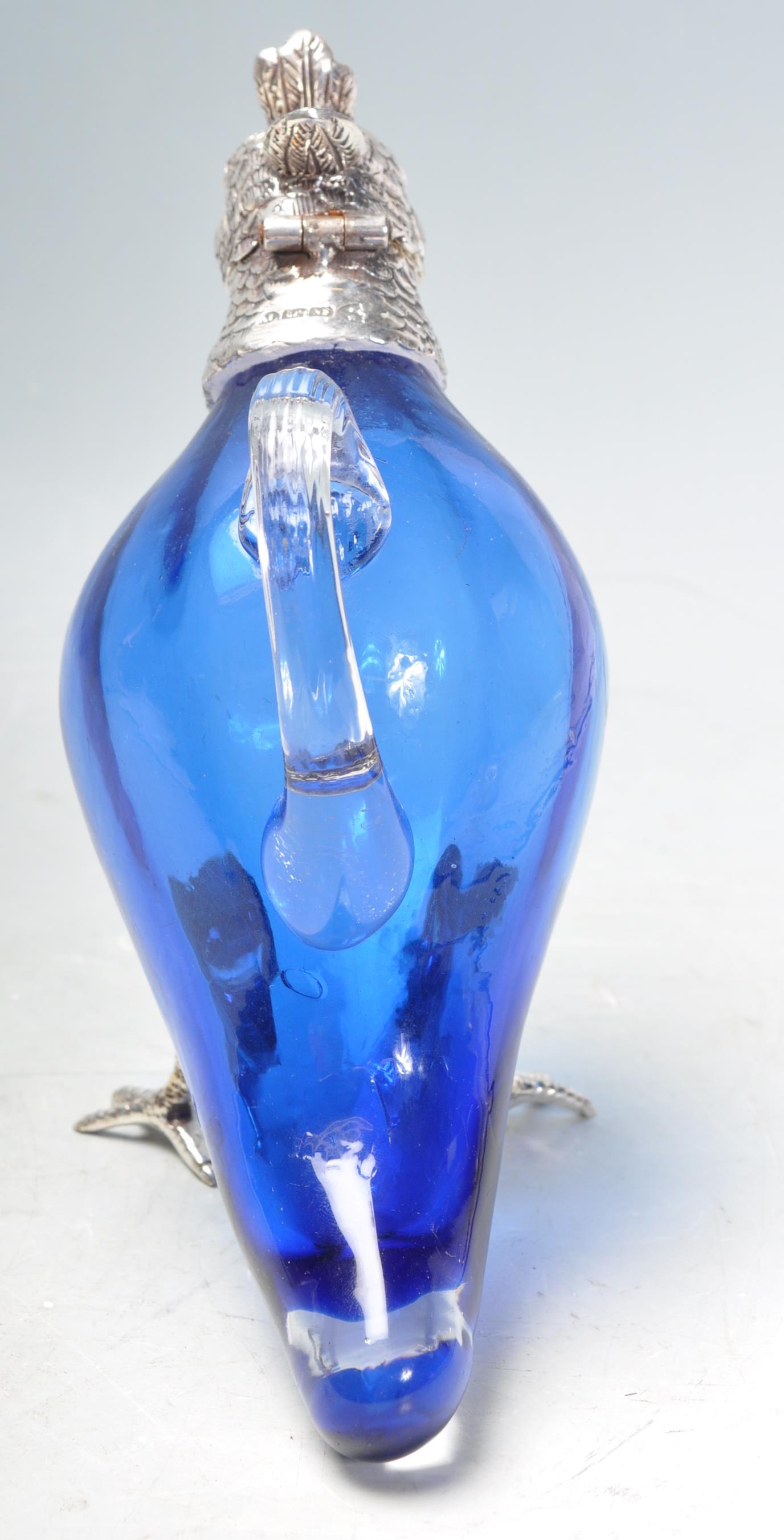 SILVER PLATE AND BLUE GLASS PARROT CLARET JUG. - Image 2 of 7