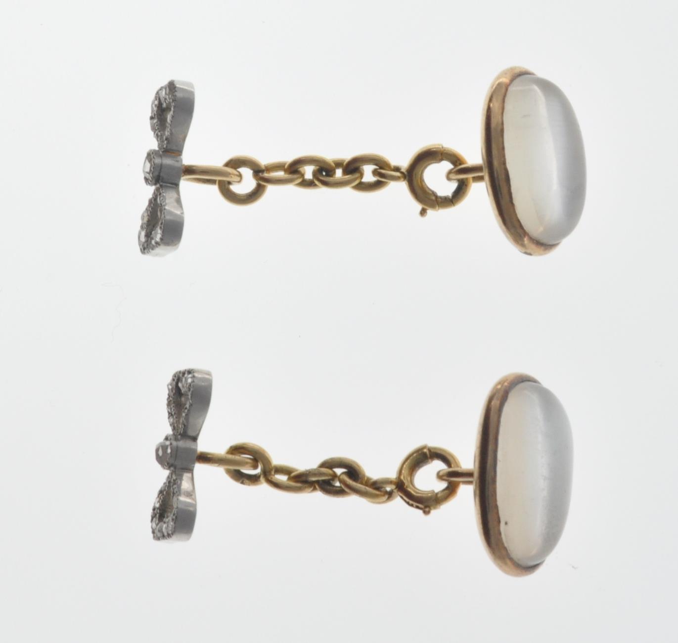 FRENCH 18CT GOLD MOONSTONE AND DIAMOND CUFFLINKS - Image 2 of 5